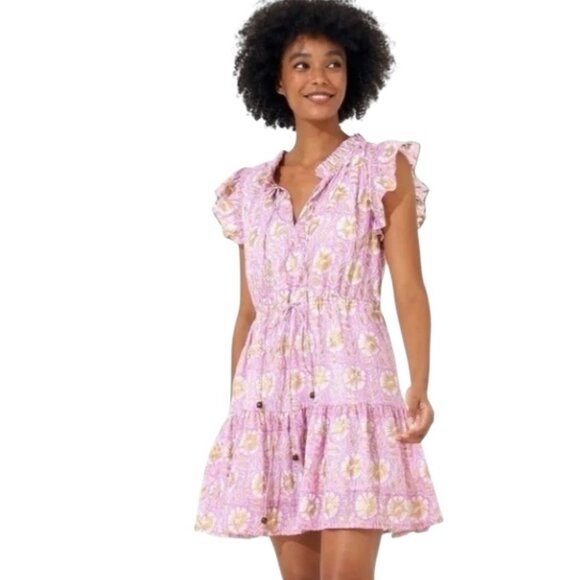 Oliphant Pink and Yellow Floral Mini Dress - Picture 1 of 13
